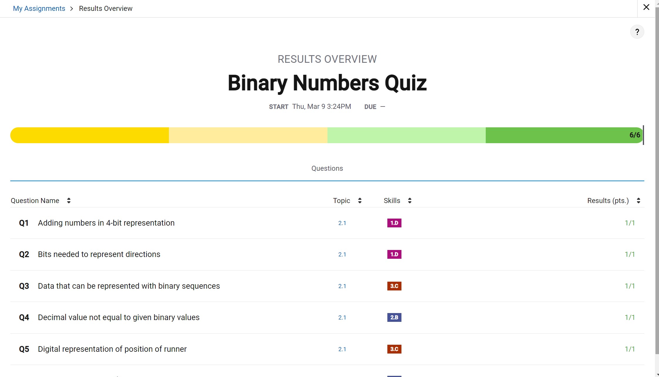 Binary Numbers Quiz